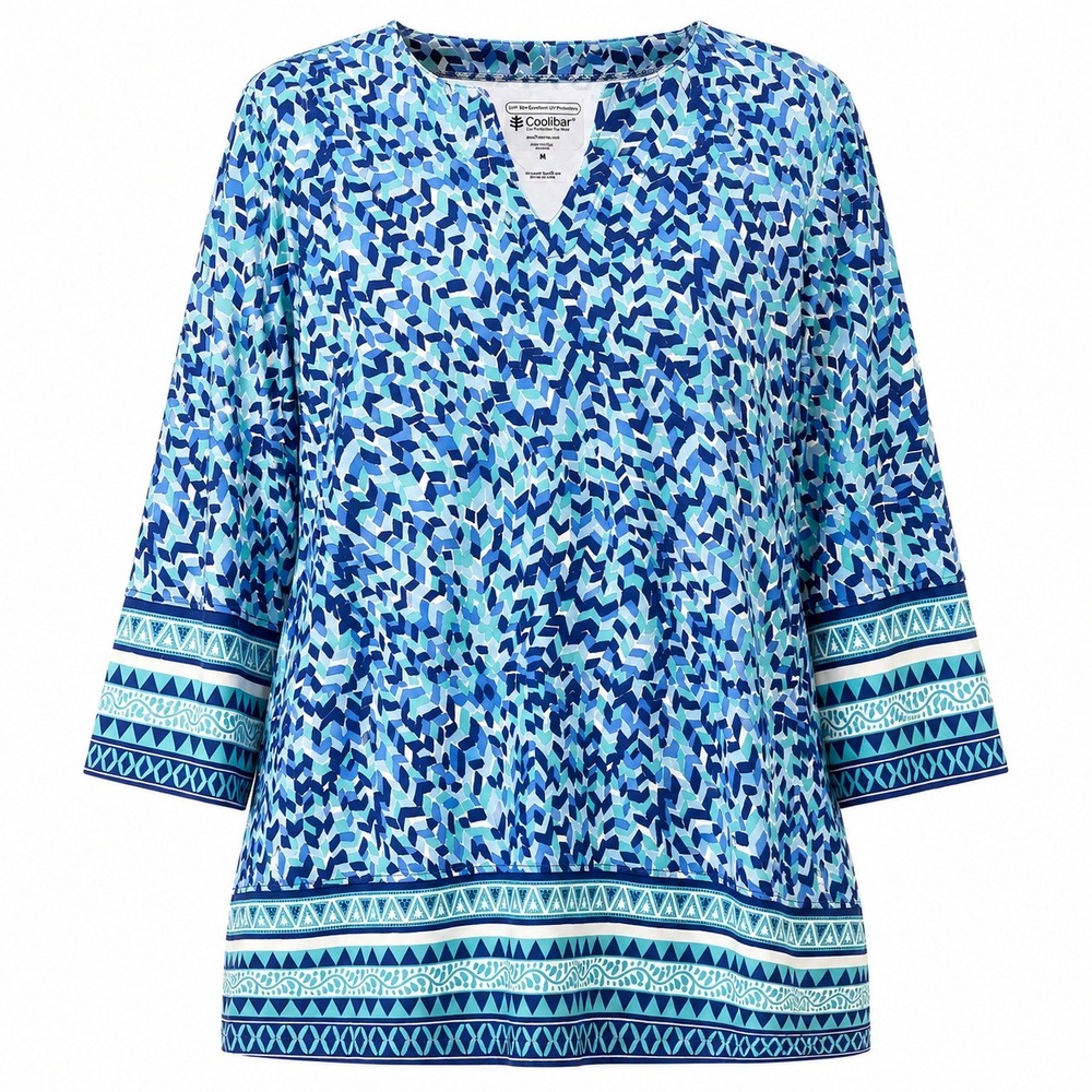 Coolibar St Lucia‎ Tunic Top Blue Geometric UPF 50+ Bamboo Blend Size Medium